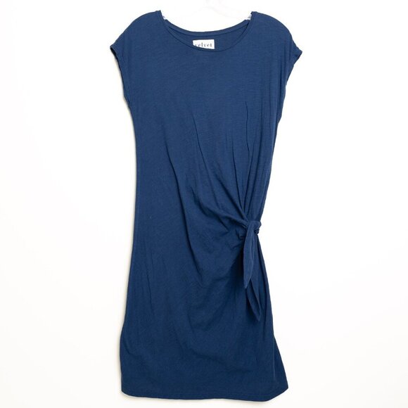 Anthropologie Velvet Graham & Spencer Gussie Side Tie Dress Blue - Picture 3 of 14